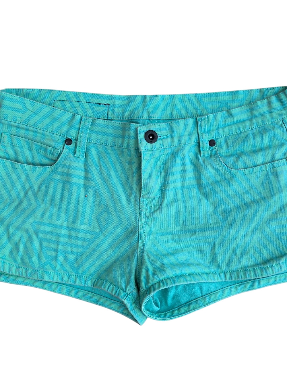 Hurley Lowrider Geometric Chino Denim Micro Shorts Teal Green Size 27